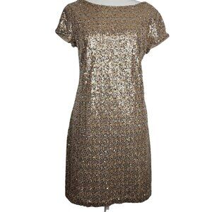 WH|BM S Midi Dress Gold Sequins Lined Party New Years Preppy Y2 Glam Sparkle